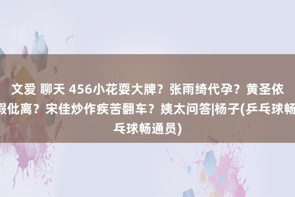 文爱 聊天 456小花耍大牌？张雨绮代孕？黄圣依杨子假仳离？宋佳炒作疾苦翻车？姨太问答|杨子(乒乓球畅通员)